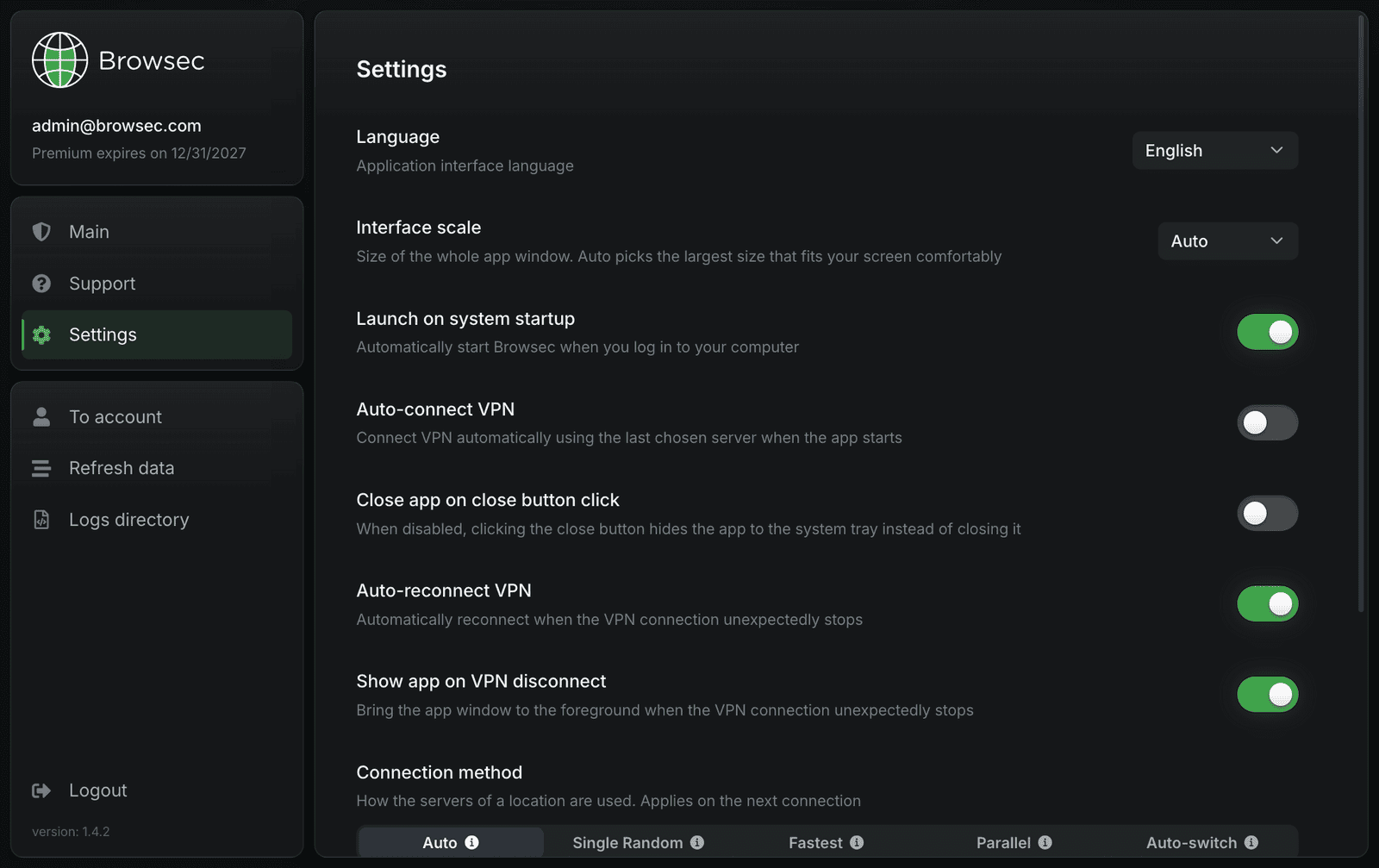 Browsec VPN for Linux: settings